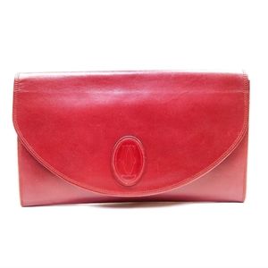 CARTIER Clutch Bag Bordeaux Leather Vintage Burgundy Must De Cartier Purse EUC